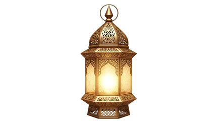 Ornate golden lantern glowing warmly against a for ramadan kareem and eid aladha celebrations and festive islamic holiday designs on transparent background