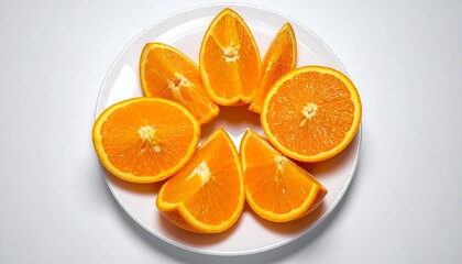 Orange slices arranged on a white plate