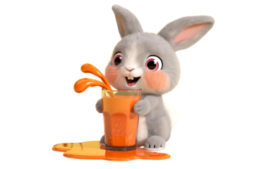 Bunny with carrot juice isolated on transparent background