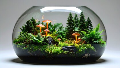 Enchanted Forest Terrarium: A Magical Miniature Landscape with Glowing Mushrooms and Lush Greenery

