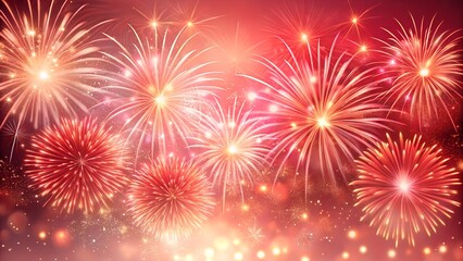 Naklejka premium Vibrant red and gold fireworks exploding in the night sky