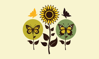 Beautiful Illustration of Sunflowers with Butterflies