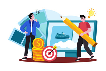 Brainstorming Session with Man Thinking Near Money and Target with Man Holding Pencil Against Transparent Background
