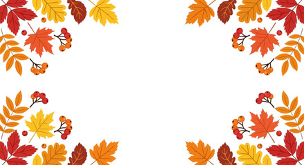 Obraz premium Autumn Leaves Border on White Background