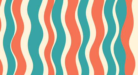 Abstract retro wavy pattern with vertical stripes in orange, teal, and cream colors.