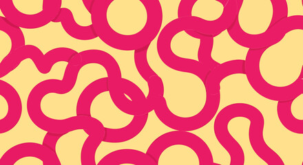 Abstract pattern of pink looping shapes on a yellow background.