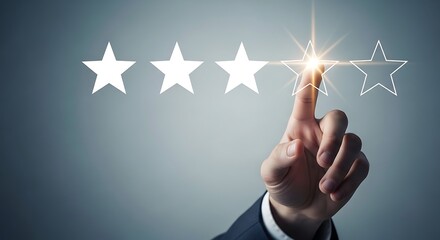 Customer experience concept with hand pointing at four star rating
