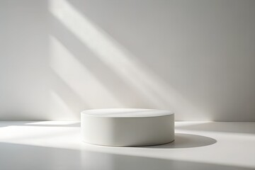Minimalist White Product Display Podium with Sunlight and Shadows for Presentation