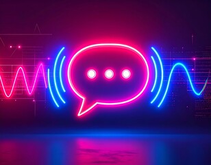 Neon chat bubble graphic on dark background