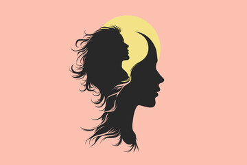 Girl and Woman Silhouette with Inner Profile – Abstract Mind, Brain and Performance Concept Illustration