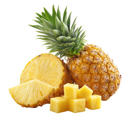Fresh pineapple, whole and sliced