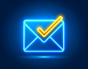 Neon email icon with a checkmark
