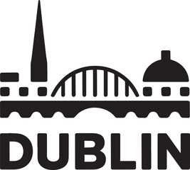 Dublin city skyline silhouette icon. Urban landscape panorama. Travel famous landmarks vector