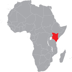 Kenya on Africa Map Grey High Detailed