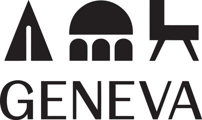 Geneva city landmarks silhouette vector set with Jet d'Eau, St. Pierre Cathedral, and Eames Chair