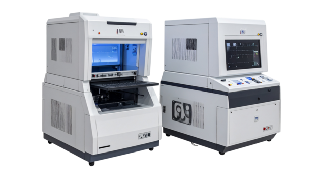 Genetic sequencing machine bundle with two variations isolated on transparent background
