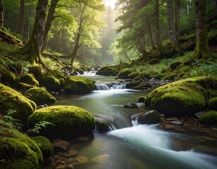 Obraz premium Serene Forest Brook with Mossy Stones