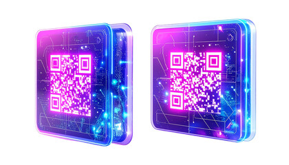 Two types of digital QR code transaction set isolated on transparent background