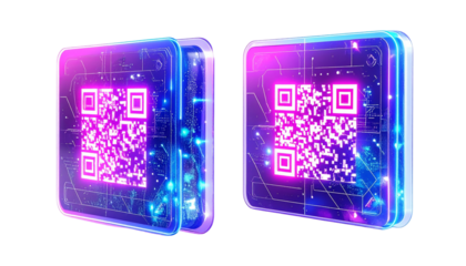 Two types of digital QR code transaction set isolated on transparent background