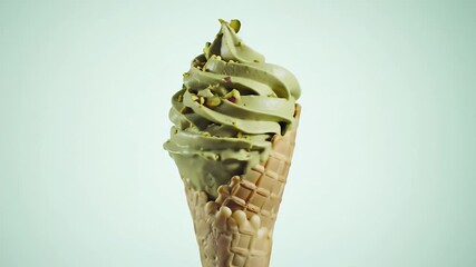 Pistachio Ice Cream Cone with Sprinkle Topping on a Light Green Background - Powered by Adobe