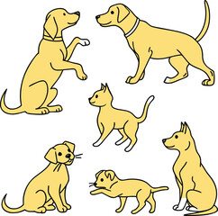 Cartoon vector illustration set of cute dog and cat pet animals collection isolated on white