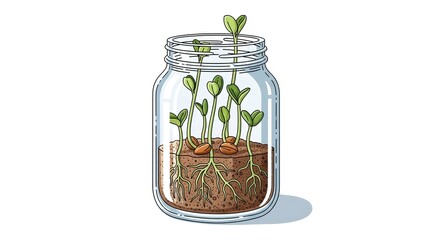 Seedling sprouting in jar 