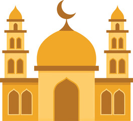 Islamic mosque architecture with golden dome and minarets crescent moon vector
