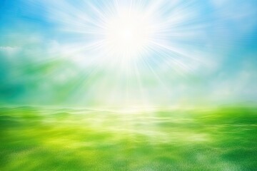 Bright sun beams over a green, misty landscape