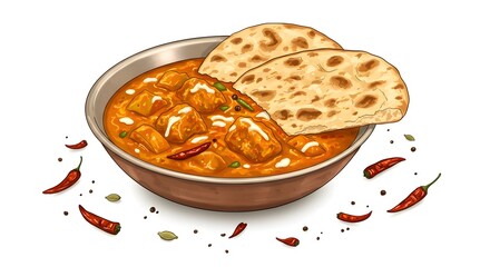 Delicious Indian butter chicken with naan bread, a culinary delight