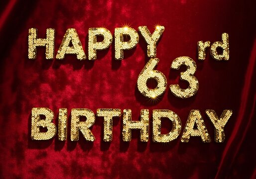 Golden Happy 63rd Birthday Glitter Text on Luxurious Red Velvet Background