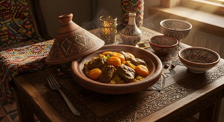 Exquisite Moroccan cuisine displayed on a decorated table