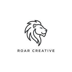 Modern logo design featuring a roaring lion's profile in black, white, and orange, with 'ROAR' text.