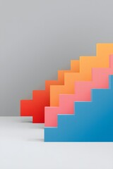Fototapeta premium Colorful 3D bar chart with gradient blocks arranged in ascending order on a neutral background, symbolizing business growth, statistics, and analytics for modern presentations and data-driven wallpape