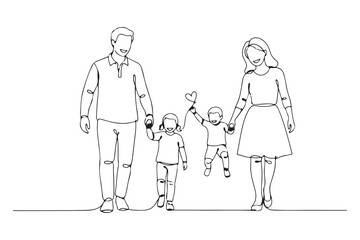 one line drawing of happy family