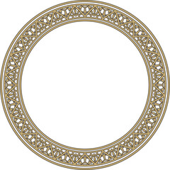 Vector round gold with black border, frame, Pompeii ring. Circle Neopolitan ornament. Art of Ancient Rome.