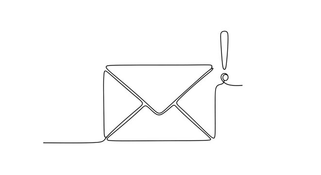 Urgent email message notification graphic illustrated in a modern one-line drawing style isolated