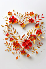 A romantic heart illustration featuring intricate floral designs and elegant gold foil elements. Perfect for wedding invitations, love cards, and romantic themed projects. Valentines day card