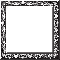 Vector square black monochrome ancient Russian ornament. Slavic rectangle, border, frame. Painting of the royal chambers.