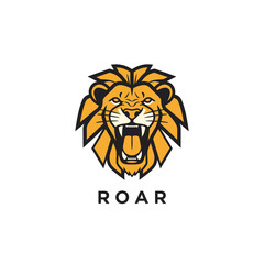Modern logo design featuring a roaring lion's profile in black, white, and orange, with 'ROAR' text.