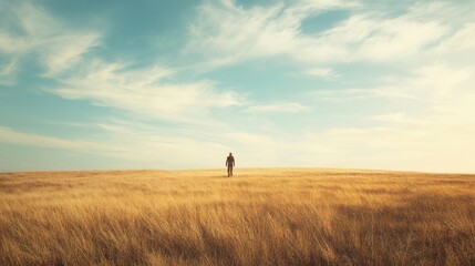 a lone explorer standing on the horizon, capturing the spirit of adventure in nature's embrace