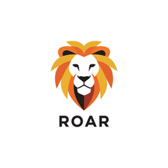 A stylized geometric lion head logo with a vibrant orange and yellow mane above the word ROAR.