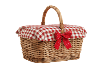 Wicker picnic basket with red gingham top