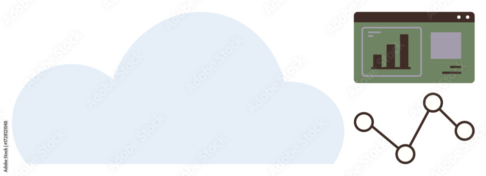 Poster large cloud linked with analytical chart and data dashboard. ideal for cloud computing, data analysi