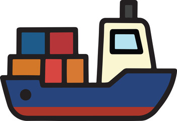 Cartoon Cargo Ship Side View Vector Illustration