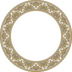 Vector gold and black round classic byzantine ornament. Circle, ring, border, Ancient Greece, Eastern Roman Empire frame. Decoration of the Russian Orthodox Church