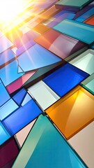 Fototapeta premium Abstract Mosaic of Colorful Geometric Shapes Illuminated by Bright Sunlight Rays.