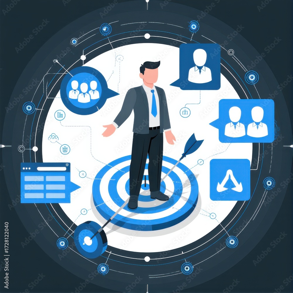 Wall mural targeting business concept businessman show virtual target icons for business objective strategic pl