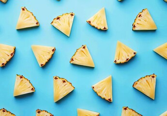 Pineapple slices, triangular pattern on blue