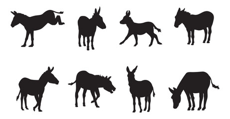 donkey set collection pack bundle black shape icon silhouette vector flat illustration design on white background
