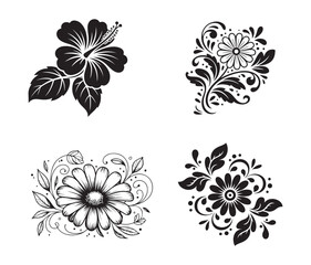 Decorative Plant Silhouette Bundle. Nature and Blossom Clipart